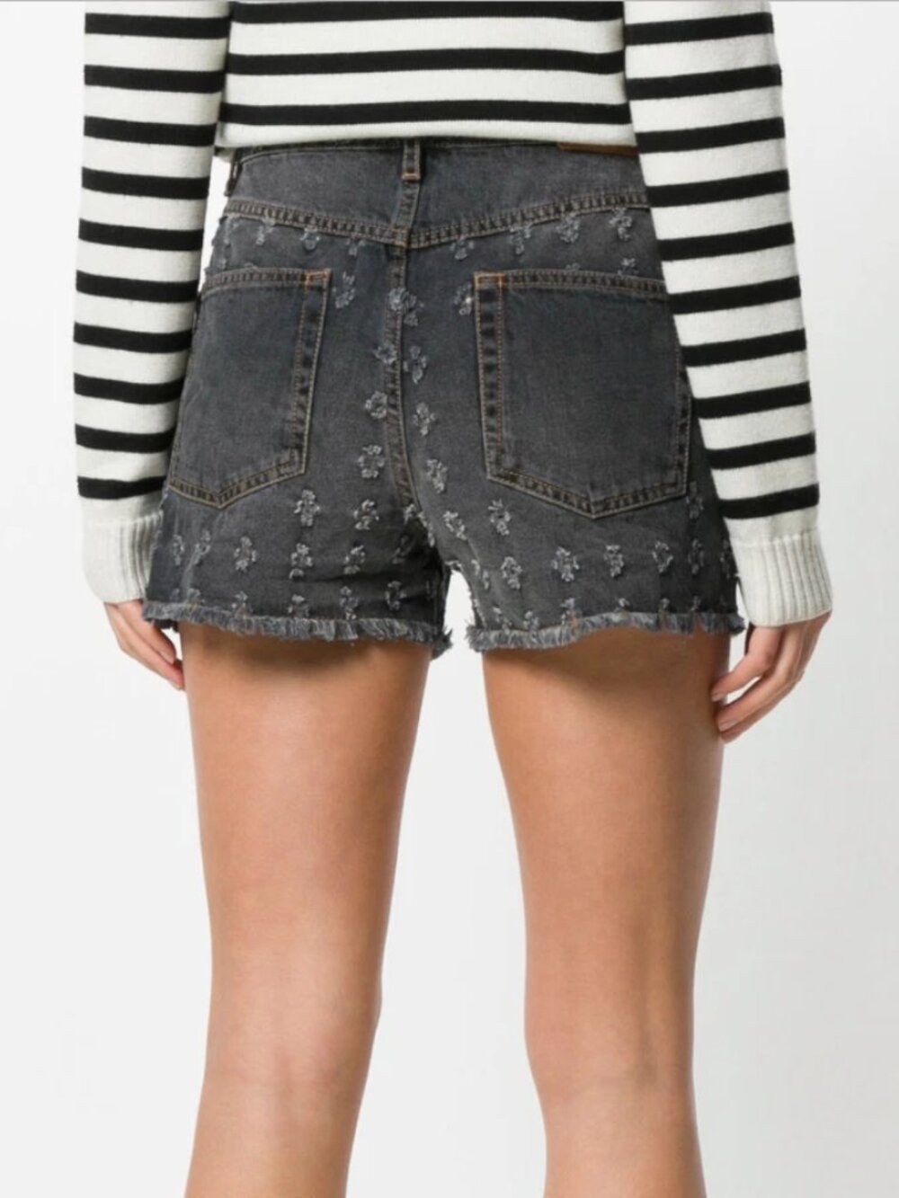 Isabel Marant Étoile Celsa Denim Shorts 42 US 10 Faded Black Decorative Distress - Picture 2 of 12